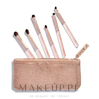 Набор кистей для макияжа глаз Nabla Denude Eye Brush Set с синтетическим ворсом, в розовой косметичке, 6 шт