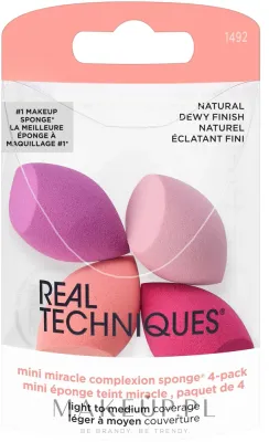 Минигубки для макияжа Real Techniques Miracle Complexion Mini Sponges, для сухого и влажного нанесения, 4 шт
