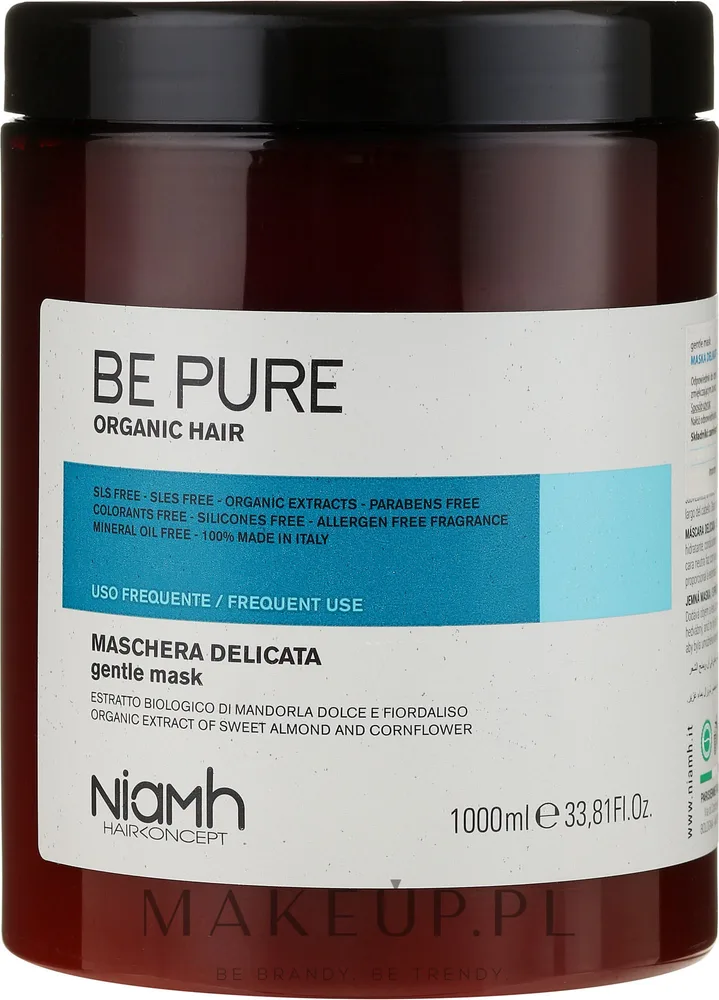 Niamh Hairconcept Niamh Hairconcept Be Pure Gentle Mask - Маска для волос Niamh Be Pure Gentle деликатная, для частого применения, сладкий миндаль и василёк, мягкость и блеск