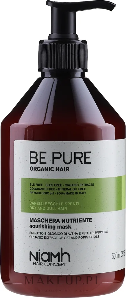 Niamh Hairconcept Niamh Hairconcept Be Pure Nourishing Mask - Маска для волос Niamh Be Pure Nourishing питательная, для сухих и безжизненных волос, экстракт овса и мака, восстановление, 1000 мл