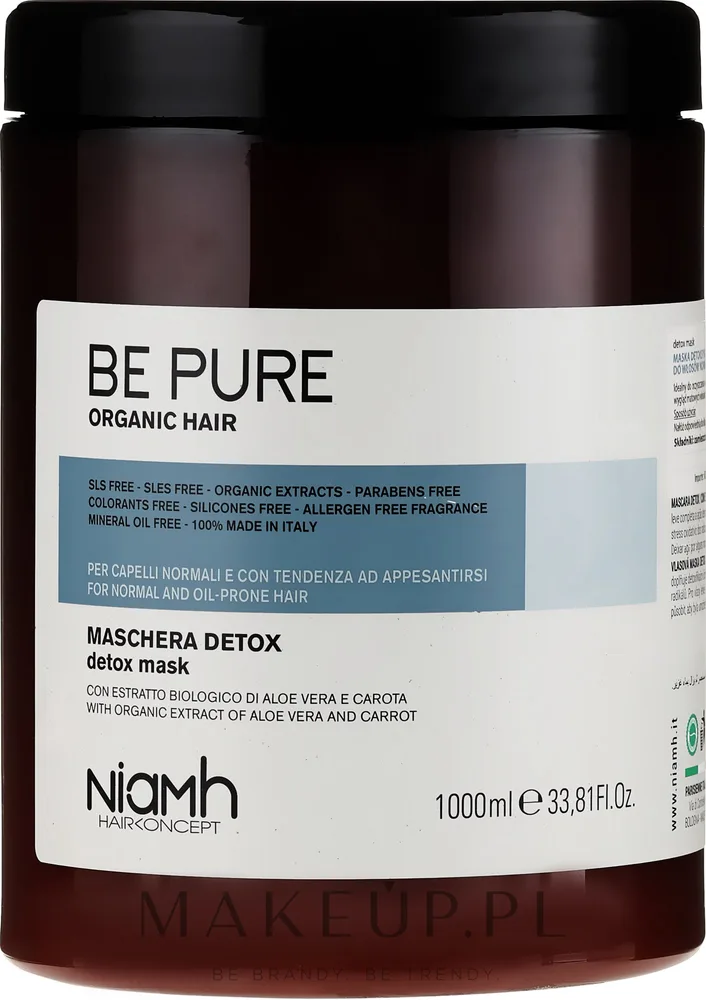 Niamh Hairconcept Niamh Hairconcept Be Pure Detox Mask - Маска для волос Niamh Be Pure Detox для жирных волос, детокс, алоэ и морковь, очищение и свежесть кожи головы