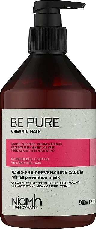 Niamh Hairconcept Niamh Hairconcept Be Pure Hair Fall Prevention Mask - Маска для волос Niamh Be Pure укрепляющая, для ослабленных волос, протеины и ниацинамид, ощущение густоты и плотности, 500 мл