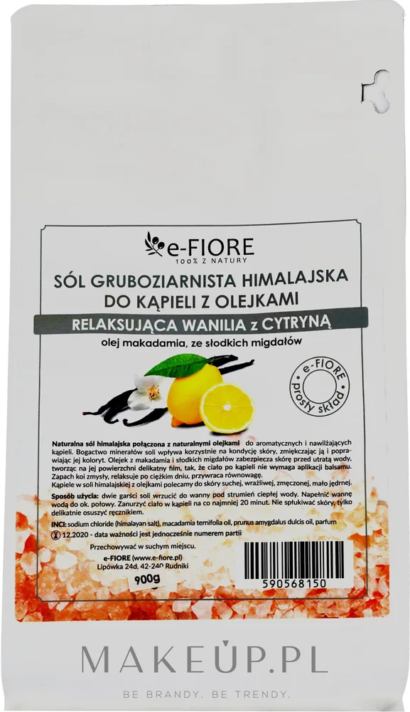 Соль для ванны гималайская E-Fiore, расслабляющая ваниль с лимоном, 900 г