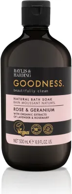 Baylis & Harding Baylis & Harding Goodness Rose & Geranium Natural Bath Soak - Пена для ванны натуральная Baylis and Harding Goodness Rose and Geranium Natural Bath Soak с экстрактами лаванды и розмарина, 500 мл