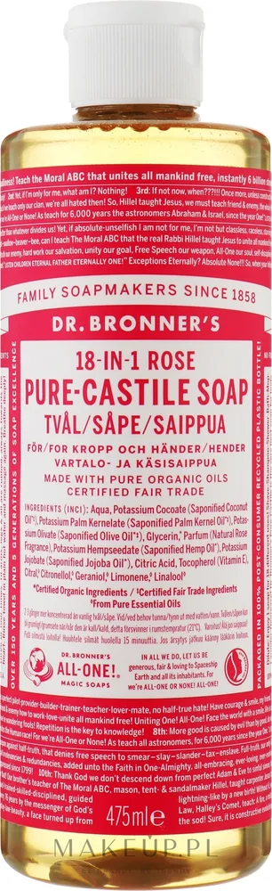 Жидкое мыло Dr. Bronner’s 18-in-1 Pure Castile Soap Rose, кастильское, с ароматом розы, 945 мл