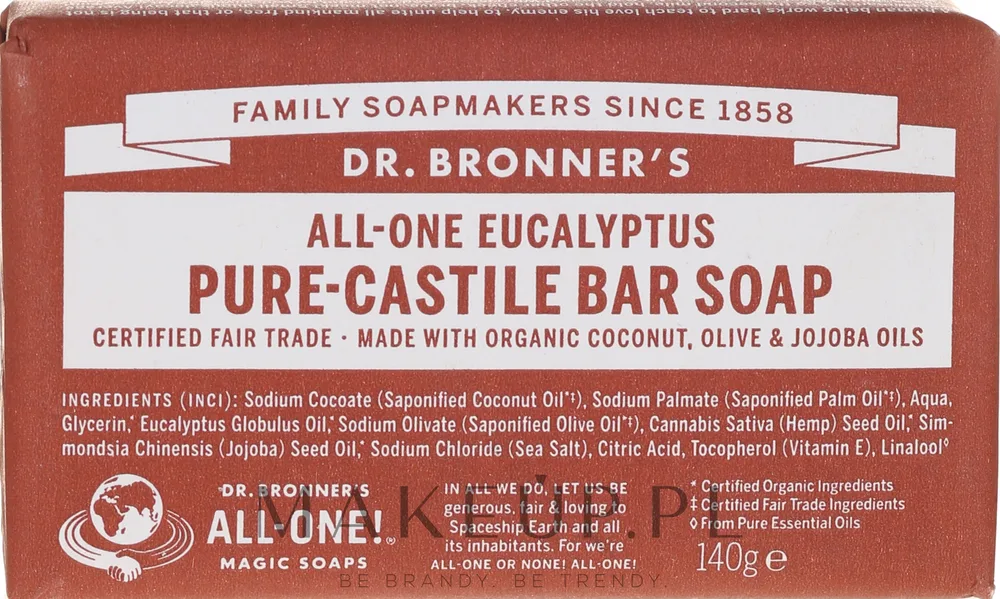 Мыло кусковое Dr. Bronner’s Pure Castile Bar Soap Eucalyptus, кастильское, с маслом эвкалипта, 140 г