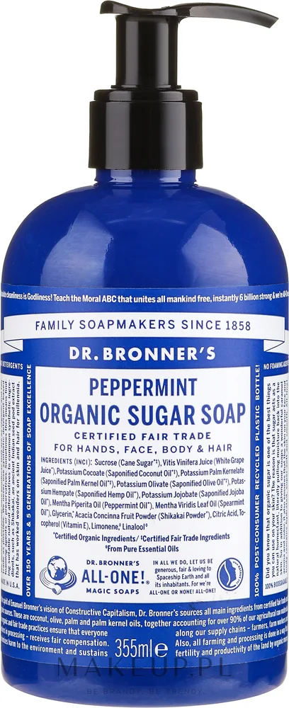 Жидкое мыло Dr. Bronner's Organic Sugar мята, 355