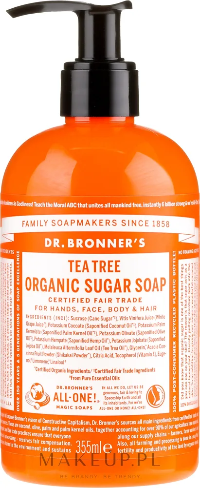Жидкое мыло Dr. Bronner’s Organic Sugar Soap Tea Tree, чайное дерево, 355 мл / 710 мл