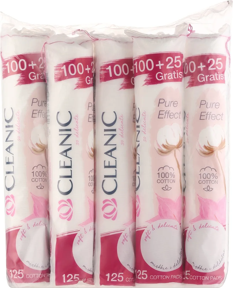 Cleanic Pure Effect набор ватных дисков 5 x 125 шт, хлопковые диски для снятия макияжа и тоника, двусторонняя фактура