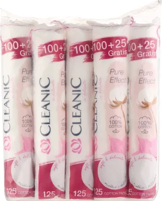 Cleanic Pure Effect набор ватных дисков 5 x 125 шт, хлопковые диски для снятия макияжа и тоника, двусторонняя фактура
