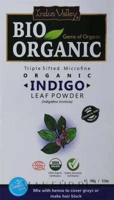 Порошок из листьев индигоферы Indus Valley Bio Organic Indigo Leaf Powder, для укрепления и окрашивания волос