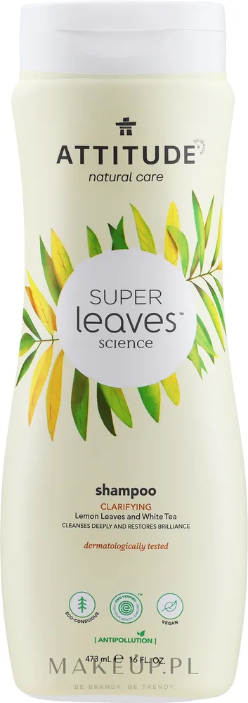 Шампунь для волос Attitude Super Leaves Clarifying Lemon Leaves And White Tea Shampoo натуральный, с листьями лимона и белого чая