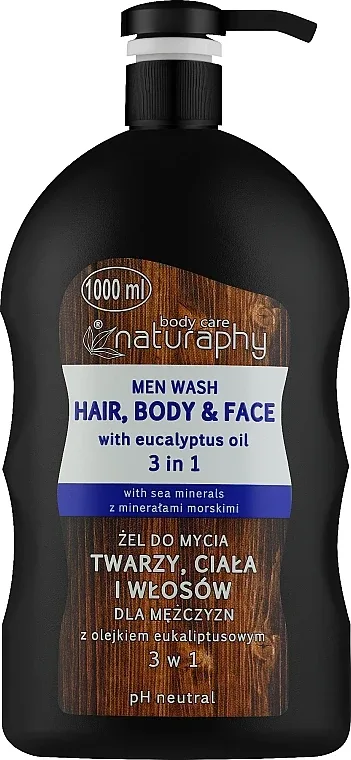 Гель для умывания лица, тела и волос для мужчин Naturaphy Men с эвкалиптовым маслом, 1000 мл