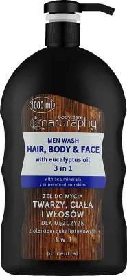 Гель для умывания лица, тела и волос для мужчин Naturaphy Men с эвкалиптовым маслом, 1000 мл