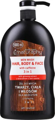 Гель для умывания лица, тела и волос для мужчин Naturaphy Man Wash With Caffeine с кофеином, 1000 мл