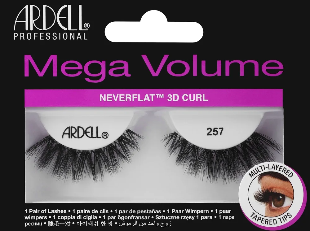 Накладные ресницы Ardell Mega Volume 257 на ленте, с завитком Neverflat Curl, 2 шт