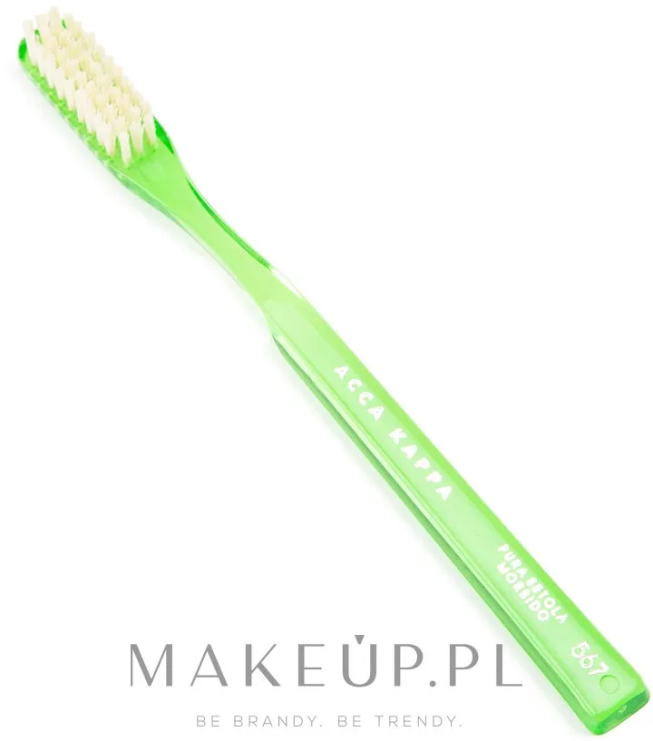 Щётка зубная Acca Kappa Soft Pure Bristle Model 567, мягкая, с натуральной щетиной, ручная работа, зелёная, 1 шт