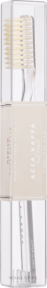 Щётка зубная Acca Kappa Medium Pure Bristle Model 568, средней жёсткости, с натуральной щетиной, ручная работа, прозрачная, 1 шт