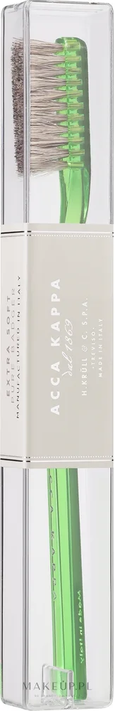 Щётка зубная Acca Kappa Extra Soft Pure Bristle, очень мягкая, с натуральной щетиной, ручная работа, зелёная, 1 шт