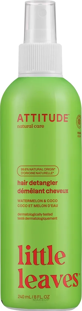 Детский спрей для волос Attitude Little Leaves Kids Hair Detangler Watermelon and Coco, облегчает расчёсывание, несмываемый