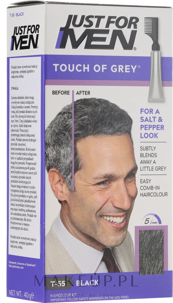 Краска для седых волос для мужчин Just For Men Touch Of Gray, с эффектом соли с перцем, оттенок T-55 - Black