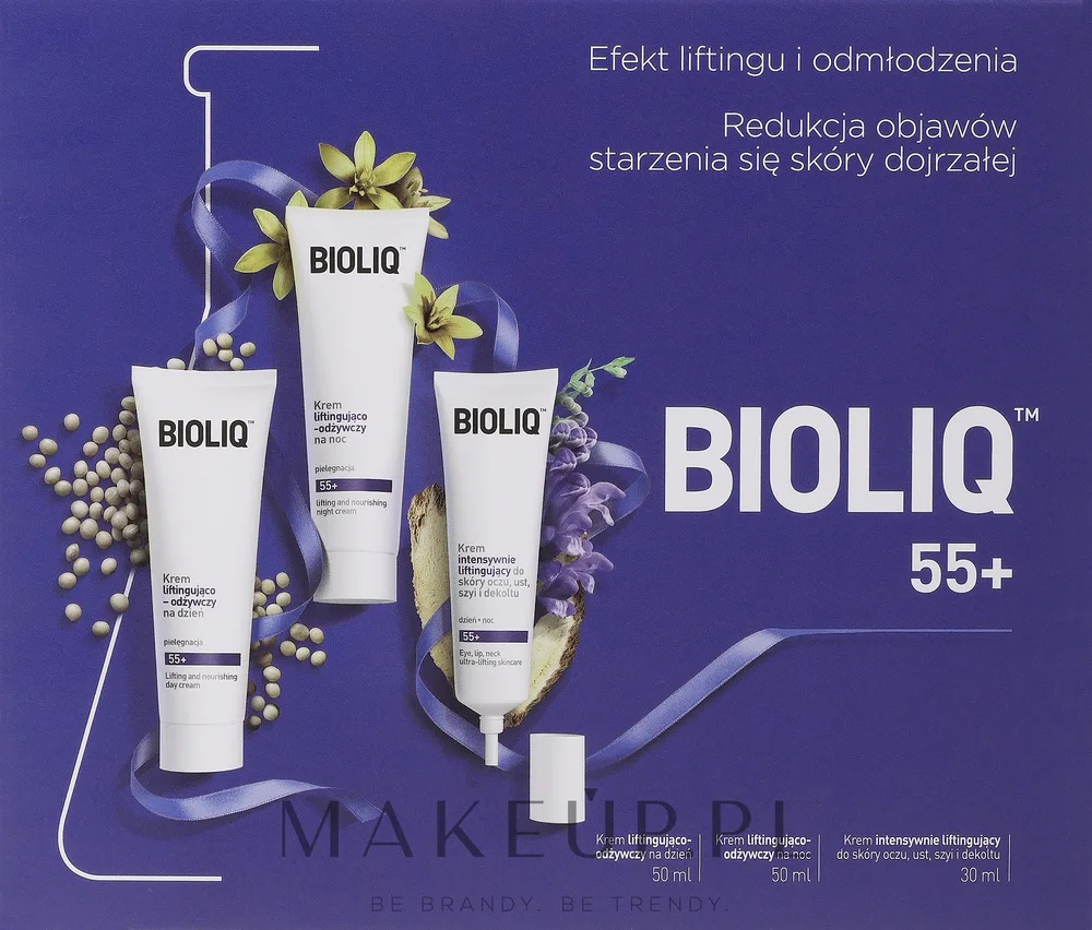 Набор Bioliq 55+ дневной ночной крем и крем для глаз с макадамией и соей 50+50+30 мл