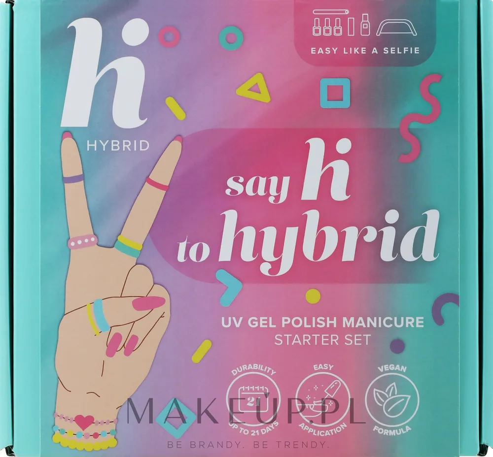 Стартовый набор для гибридного маникюра Hi Hybrid UV LED лампа база топ и лак