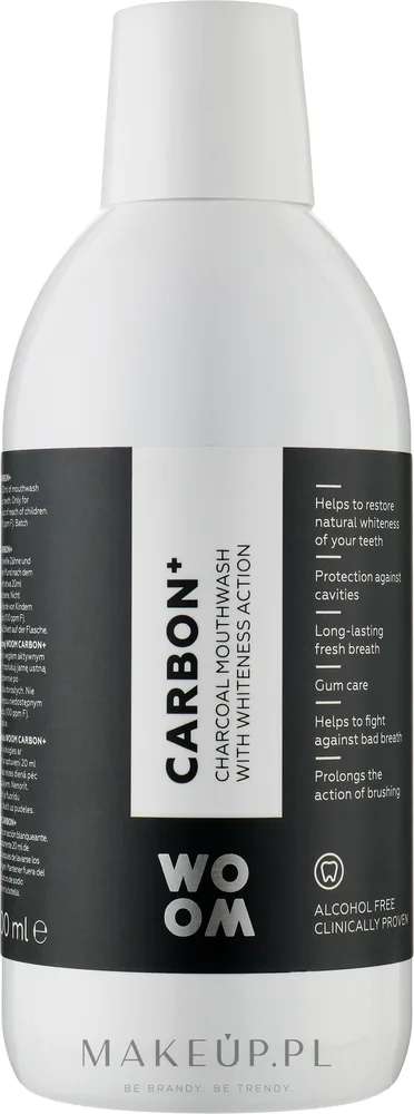 Ополаскиватель для полости рта Woom Carbon+ Mouthwash with Whiteness Action с активированным углём, для белизны зубов, 500 мл