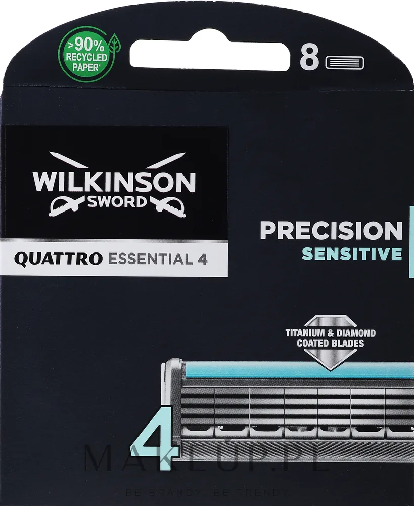 Сменные кассеты для бритвенного станка Wilkinson Sword Quattro Titanium Sensitive с четырьмя лезвиями, 8 шт