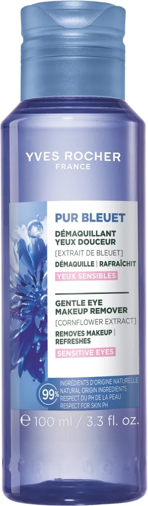 Yves Rocher Pur Bleuet средство для снятия макияжа с чувствительных глаз 100 мл, мягкая жидкость с васильком
