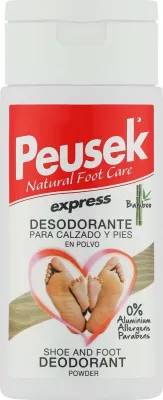 Peusek Express дезодорант для ног и обуви пудровый от запаха и потливости стоп с аппликатором-губкой с ментолом и оксидом цинка 40 г