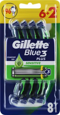 Набор одноразовых станков для бритья Gillette Blue 3 Sensitive, с тремя лезвиями, 8 шт