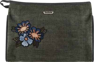 Косметичка Top Choice Soft 96044 вышивка цвет хаки 24х16х8,5 см