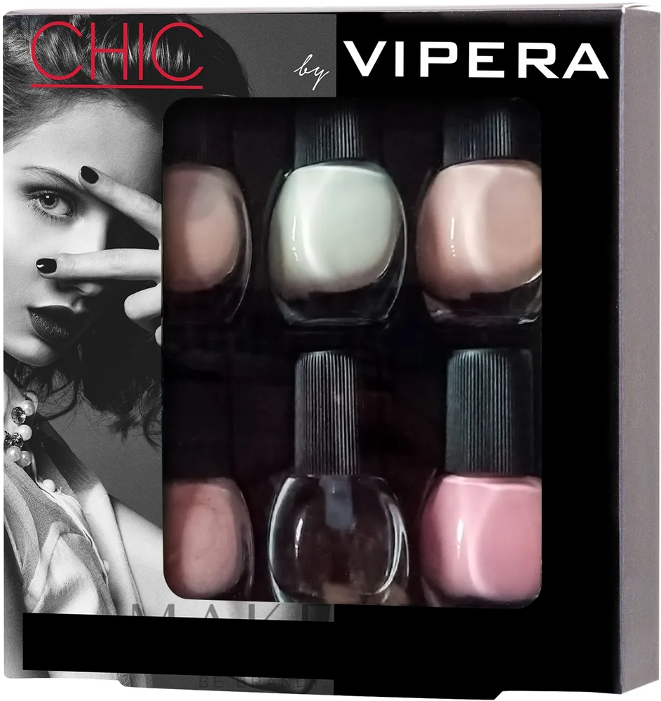 Набор лаков для ногтей Vipera Chic, шесть цветов, с аппликаторами для омбре и трафаретами для френча, 6 x 5,5 мл, оттенок 07 - Lolitka