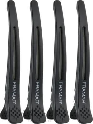 Зажимы для волос Framar Elastic Sectioning Hair Clips, с эластичной вставкой, для секционирования, черные, 4 шт