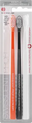 Набор зубных щёток SWISSDENT Profi Gentle Extra Soft очень мягкие, белая, чёрная, оранжевая, 3 шт