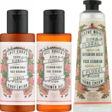 Дорожный набор Panier des Sens Rose Geranium гель лосьон и крем для рук с геранью и миндалем 70+70+30 мл — фото 2