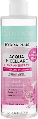Clinians Hydra Plus Attiva Antistress мицеллярная вода для лица с экстрактом мальвы 400 мл