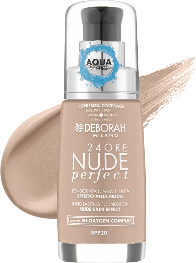 Тональный флюид Deborah 24Ore Nude Perfect Aqua System Foundation стойкий SPF 20, 30 мл, оттенок 01