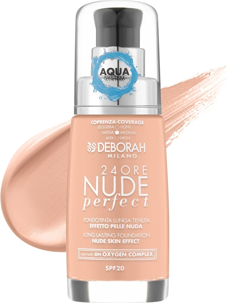 Тональный флюид Deborah 24Ore Nude Perfect Aqua System Foundation стойкий SPF 20, 30 мл, оттенок 00