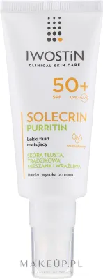 Лёгкий матирующий флюид Iwostin Solecrin Purritin Light Matting Fluid SPF 50+ для жирной кожи