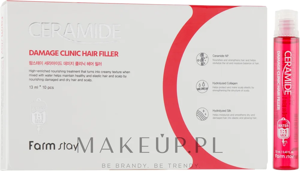 Питательный филлер в ампулах для сухих волос и кожи головы FarmStay Ceramide Damage Clinic Hair Filler, 10 ампул по 13 мл