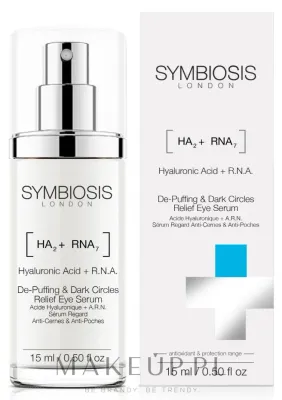 Сыворотка для области вокруг глаз Symbiosis London De-Puffing & Dark Circles с гиалуроновой кислотой РНК и коллагеном для зрелой кожи 15 мл