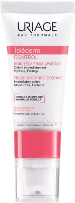 Uriage Tolederm Control Fresh крем для кожи вокруг глаз успокаивающий 15 мл, уход для чувствительной кожи век, сквалан и гидролизованный альгин