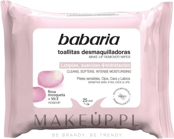 Babaria Rosa Mosqueta Water Wipes салфетки для снятия макияжа 25 шт, с маслом шиповника, влажные салфетки для лица, дорожный формат