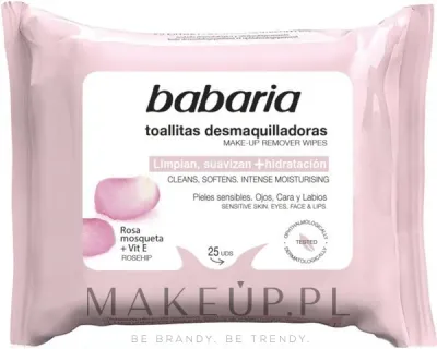 Babaria Rosa Mosqueta Water Wipes салфетки для снятия макияжа 25 шт, с маслом шиповника, влажные салфетки для лица, дорожный формат