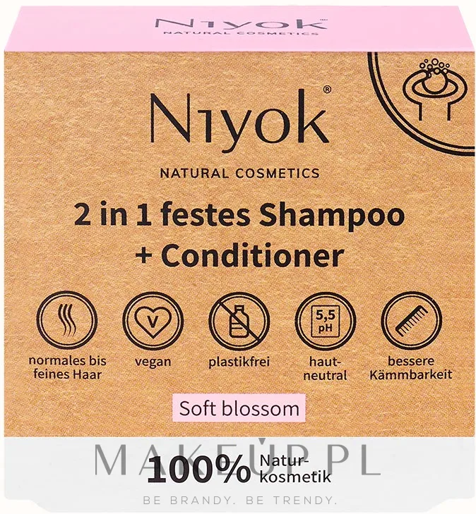 Твёрдый шампунь и кондиционер для волос Niyok 2in1 «Мягкий цветок», 2 в 1, для всех типов волос, 80 г