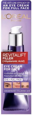 L'Oreal Paris Revitalift Filler Eye Cream For Face крем для лица и кожи вокруг глаз антивозрастной с гиалуроновой кислотой 30 мл