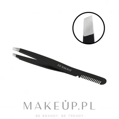 Пинцет для бровей Lussoni Slant Tweezers With Comb скошенный, с расчёской, 9,4 см