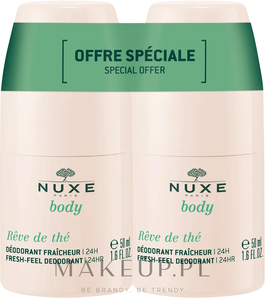 Дезодорант шариковый Nuxe Body Fresh-Feel Deodorant 24H освежающий, с ароматом зелёного чая, 2 x 50 мл